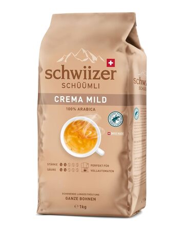 Кофе в зернах 100% арабика, 1 кг Crema Mild Schwiizer Schüümli