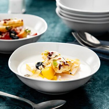 Серія Elisa, 12-предметний кавовий набір з кремового порцеляни, кавові чашки та блюдця на 6 осіб для кави, чаю, десертів (білий, миска для пластівців (6 шт.))