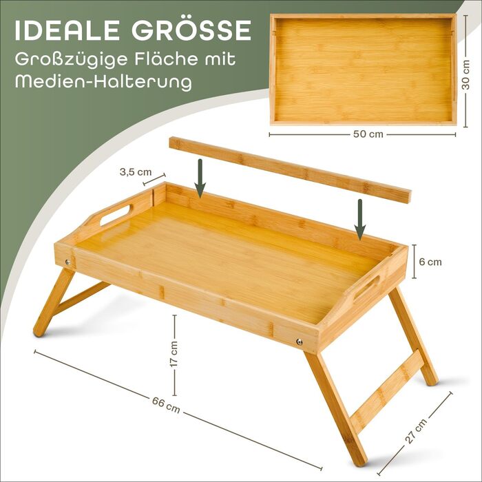 Бамбуковий піднос Blumtal з дерев&39яною підставкою для планшетів/телефонів - Піднос для сніданку для ліжка - Складаний столик для ліжка 50 x 30 x 6 см - Столик для ноутбука для дивана - Міцний піднос для дивана білий (натуральний)
