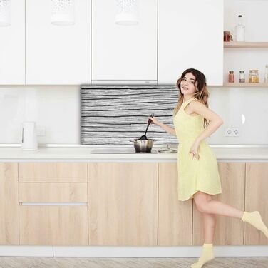 Дизайнерський кухонний бризкозахисний екран з алюмінієвого композиту, кухонний фартух, товщина 3 мм, 60x100 см, (сірий дерев&39яний брус)