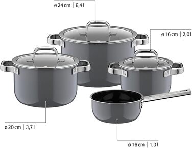 Набор из 4 кастрюль со стеклянными крышками, серый Fusiontec Mineral Pro WMF
