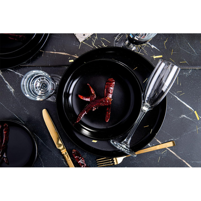 Консімо. Набір посуду Combi 6 персон Набір тарілок VICTO Modern 24 предмети Столовий сервіз - Сервіз та набори посуду - Комбінований сервіз 6 персон - Сервіз для сім'ї - Посуд Столовий посуд (18 шт. (супові миски), чорний)