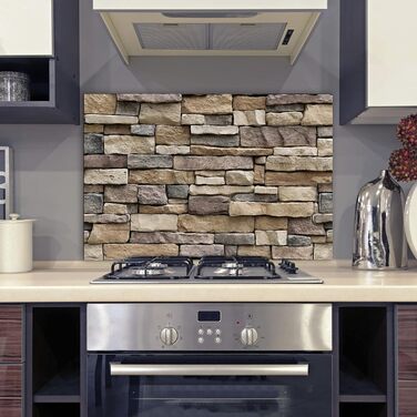 Алюмінієвий кухонний фартух, виготовлений в Італії, захищає плиту та стіну, миється та легко встановлюється, металевий фартух, 48 x 72 см (48x72, каміння)