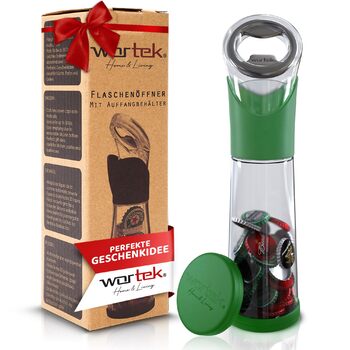Відкривачка для пляшок з контейнером для кришечок зелена wortek