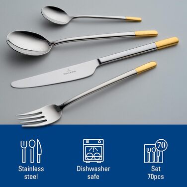 Набір столових приборів на 12 персон, 70 предметів, часткова позолота Ella Villeroy & Boch