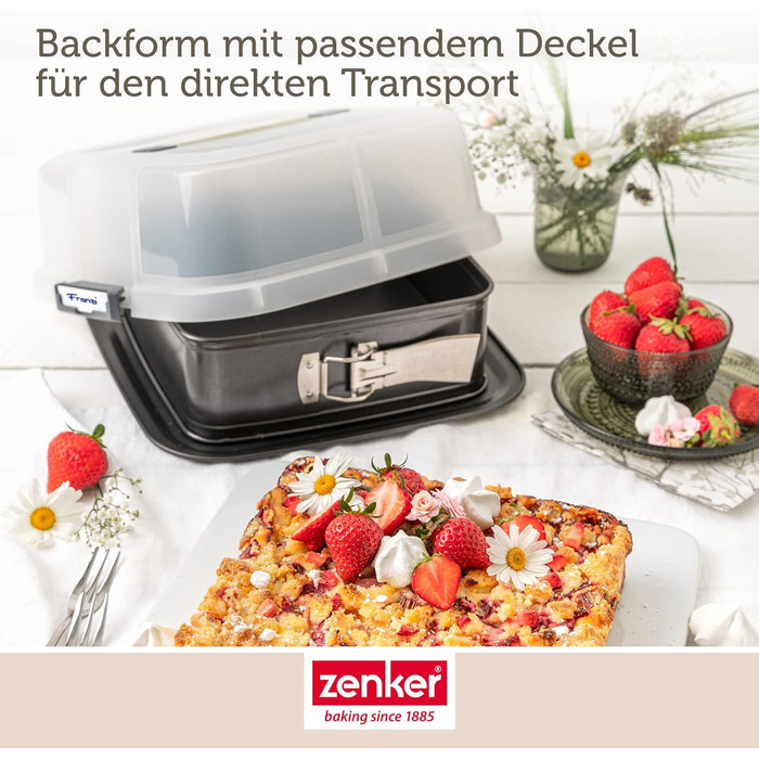 Квадратна пружинна форма Zenker Bake, Click & Go з капюшоном 24 x 24 x 8 см Форма для випічки з відповідною кришкою для прямого транспортування Форма для торта для випікання та транспортування