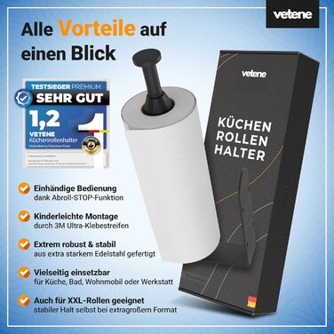 Держатель для кухонных рулонов, чорний Zewa Vetene
