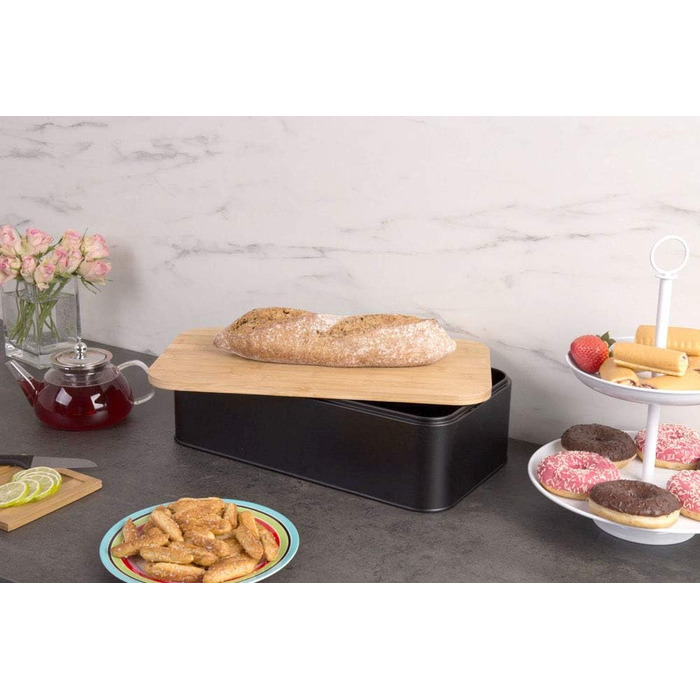 Хлібниця прямокутна 42,5 x 23 x 13 см з бамбуковою кришкою, чорна Zeller