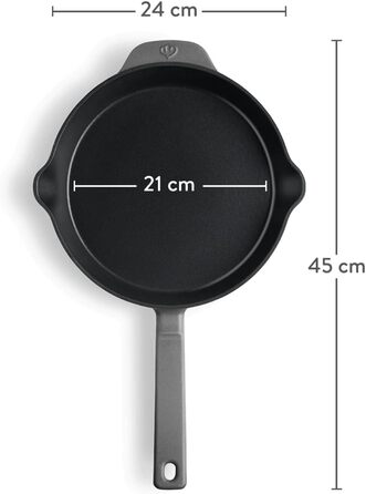 Чавунна м'ята, Ø24 см - Емальована - Чавунна сковорода - Підходить для всіх типів плит, включаючи індукційну (сковорода, 2-й сірий)