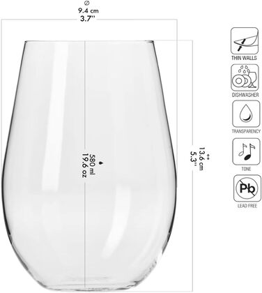Набір безніжкових келихів для вина 6 шт 580 мл Krosno