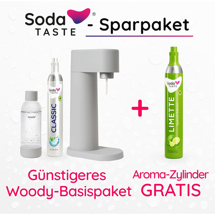 Набор для газирования воды, 4 предмета, классик + лайм, серый Mysoda Woody SodaTASTE