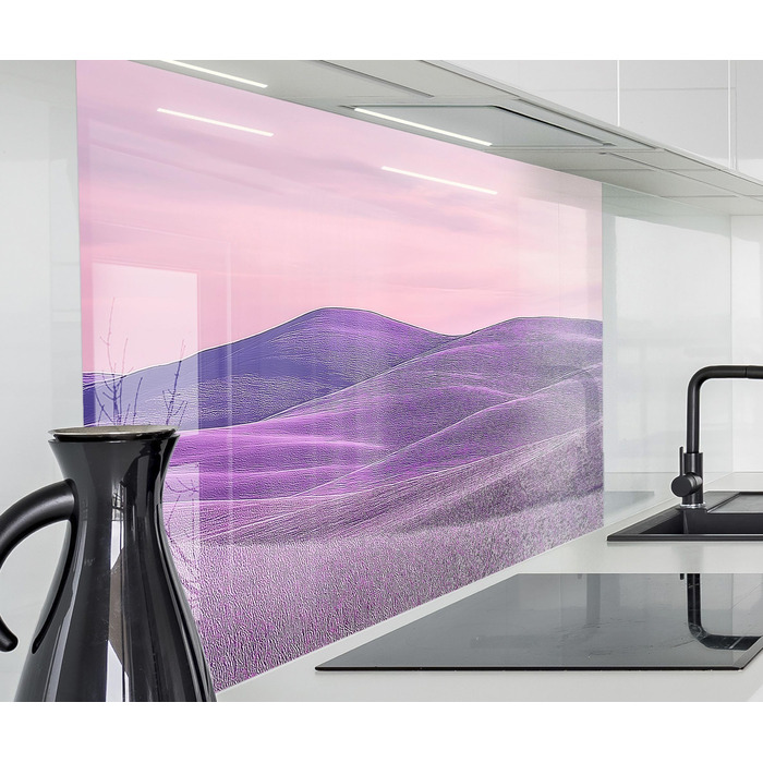 Кухонний фартух timalo зі скляним виглядом Північне море, очерет, захід сонця, океан, солома 2 мм акрилове скло Бризок настінний для плити, кухонний скляний фартух, акрилова скляна настінна панель, панель для фартуха (80 x 50 см, 306- Фіолетовий пейзаж)