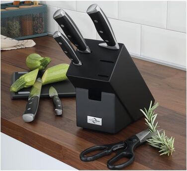 Набір ножів Kchenprofi PRIMUS CLASSIC, 7 предметів, включаючи універсальні ножиці, міцна дерев'яна підставка чорного кольору, універсальний тримач для ножів, набір кухонних ножів ніж для хліба, ніж для м'яса, ніж для овочів