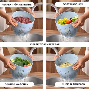 Металеве сито для пасти з дерев&39яною ручкою та стабільною основою, велике кухонне сито 22 см для пасти, овочів та фруктів, міцне кухонне сито (синє)