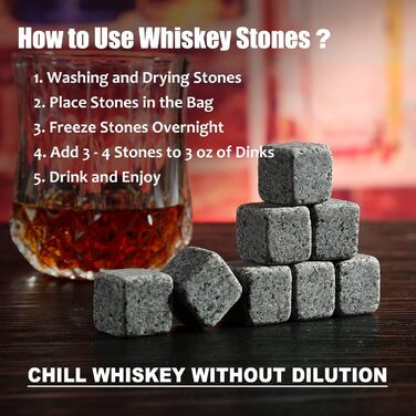 Подарунковий набір з 8 багаторазових охолодних каменів для віскі з затискачем для льоду, Whiskey Stones, exreizst