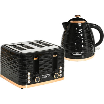 Набір для сніданку HOMCOM Kettle Toaster Set з чайником 1,7 л, тостером на 4 скибочки, 2200 Вт, 7 рівнів підрум&39янення, розморожуванням, розігріванням та піддоном для крихт, термостатом Otter, кремово-білим (чорним)