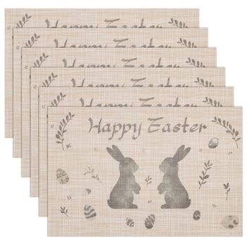 Двосторонні килимки для серветок, що миються, набір із 6 шт. , пасхальні яйця з квітами, прикраса столу з мультяшним кроликом, пасхальні, весняні, бенкетні килимки, декор для святкової вечірки, сезонні килимки, бежевий (світло-коричневий2)