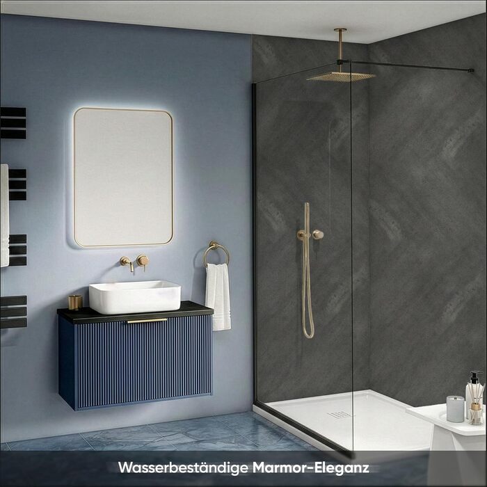 Стінові панелі IZODEKOR під мармур 60x120 см Панель для кухонного фартуха ПВХ-облицювання стін для кухні, ванної кімнати Бризкозахисна плівка для кухні Водонепроникна та термостійка (4 панелі 4 монтажних клею, залізна ручка)