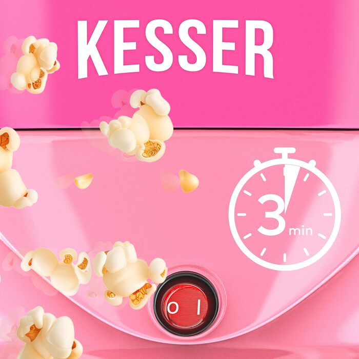 Велика машина для попкорну KESSER 800 Вт Машина для попкорну об&39ємом 5,5 л з кришкою з антипригарним покриттям та сервірувальною мискою для олії, вершкового масла, цукру, тиха та швидка, в комплекті мірна чашка та чашка для попкорну, знімна нагрівальна