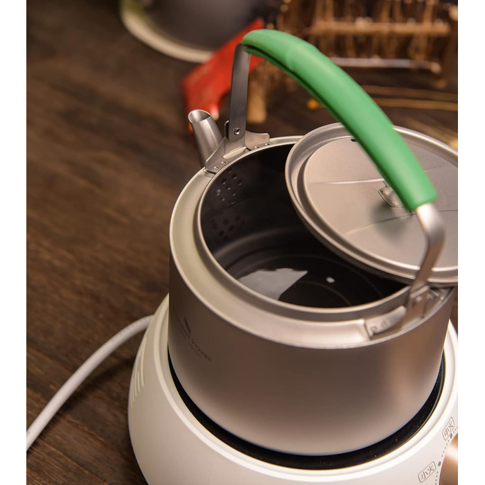 Л Кемпінговий титановий чайник Електричний чайник Чайник з фільтром і складною ручкою Портативний легкий глечик для води з великою місткістю для газової плити Дорожня чайна кавоварка Відкритий туристичний бойлер Ti3102D (800 мл Чайник для води-Ti3101D), 1
