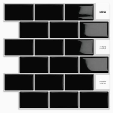 Мозаїчна плитка DEWOO 3D, наклейки на стіну, клейка плитка Metro, самоклеюча імітаційна плитка для кухні та ванної кімнати - штука, (30,5 x 30,5 см) (20, чорний)