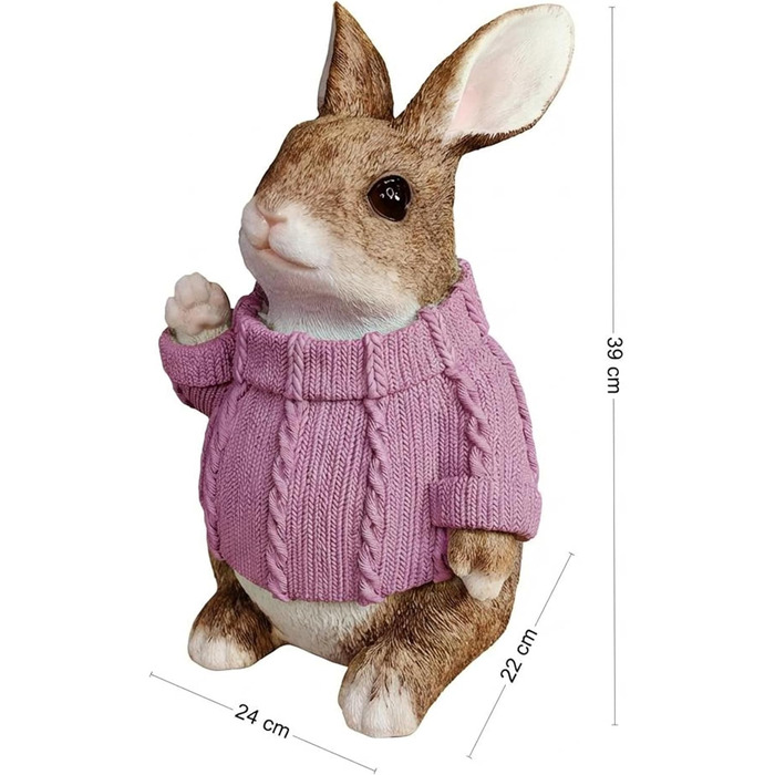 Декоративні фігурки великоднього зайчика у рожевому светрі colourliving