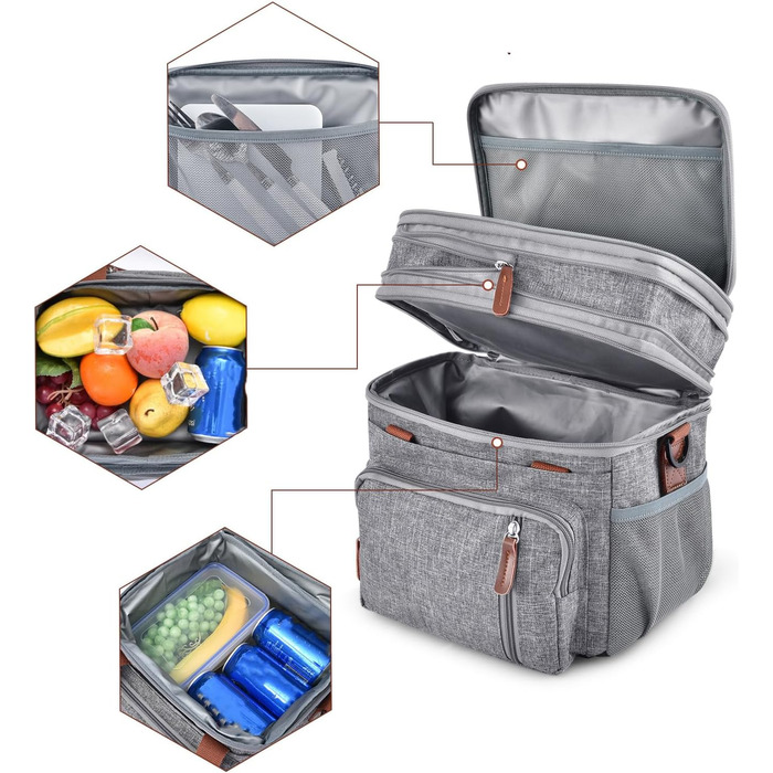 Преміальна ізольована сумка-холодильник, тканина Оксфорд з регульованими ремінцями, двошарова термосумка для кемпінгу на свіжому повітрі, сіра