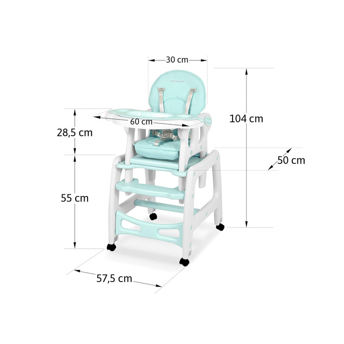 Детский стульчик для кормления 5-в-1 бирюзовый Ricokids