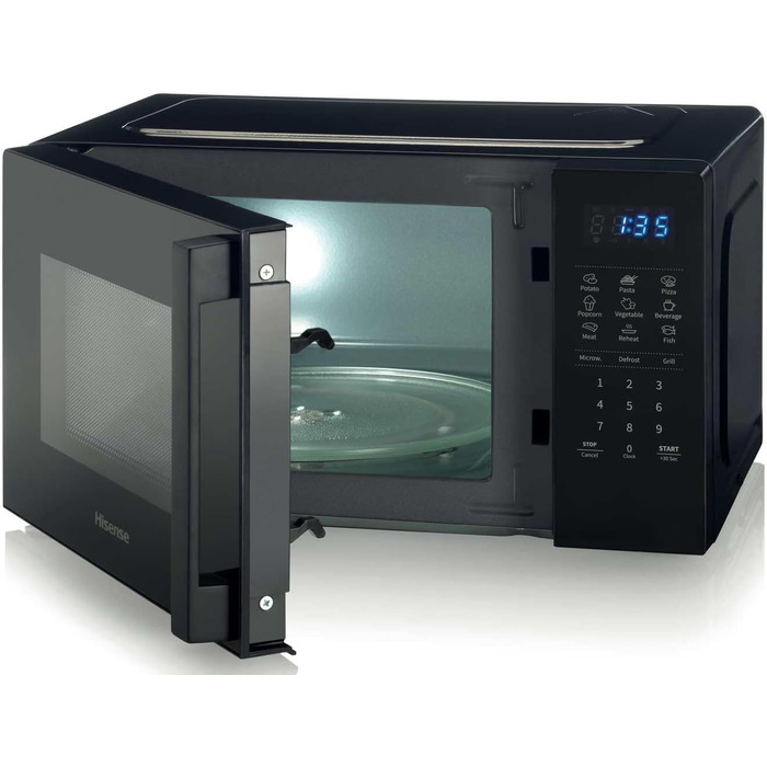 Мікрохвильова піч Hisense H20MOBP1HI / 700 Вт / InverterTech / Керамічне покриття / Преміальне скло / Виготовлена на замовлення, багатофазне приготування / Функція розморожування / 5 рівнів потужності / Блокування від дітей / Чорна (20 л, цифрове керуванн