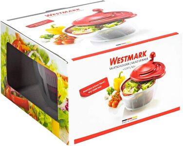 Вертушка для салату Westmark, об'єм 5 л, ø 26 см, пластик, без бісфенолу А, Fortuna, колір прозорий/червоний, 243222E2 (червоний, нековзний)