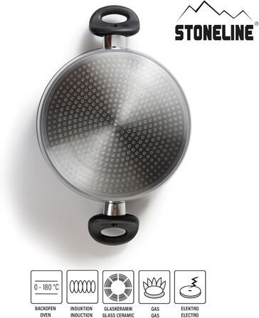 Каструля STONELINE XXL з литого алюмінію, велика, з кришкою, 7 л, антипригарне покриття зі справжніми кам&39яними частинками, індукційний посуд для всіх типів варильних поверхонь, духовка, приготування їжі без жиру та олії, сірий (24 см)
