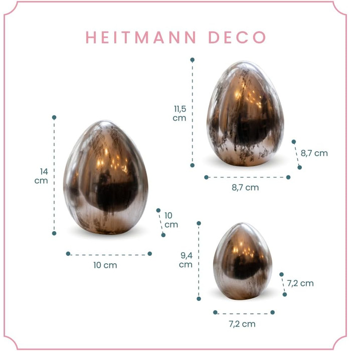 Набір декоративних фігурок Heitmann керамічна пасхальна прикраса під порцеляну, для встановлення, біла, приблизно 12,5 x 10,5 x 8 см (яйця - сріблясті матові)