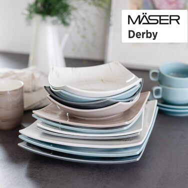 Серія MSER 931448 Derby, преміальний набір посуду з квадратними тарілками для 4 осіб гастрономічної якості, сучасний комбінований сервіз із 16 предметів у яскравих пастельних тонах, міцний комбінований сервіз з порцеляни