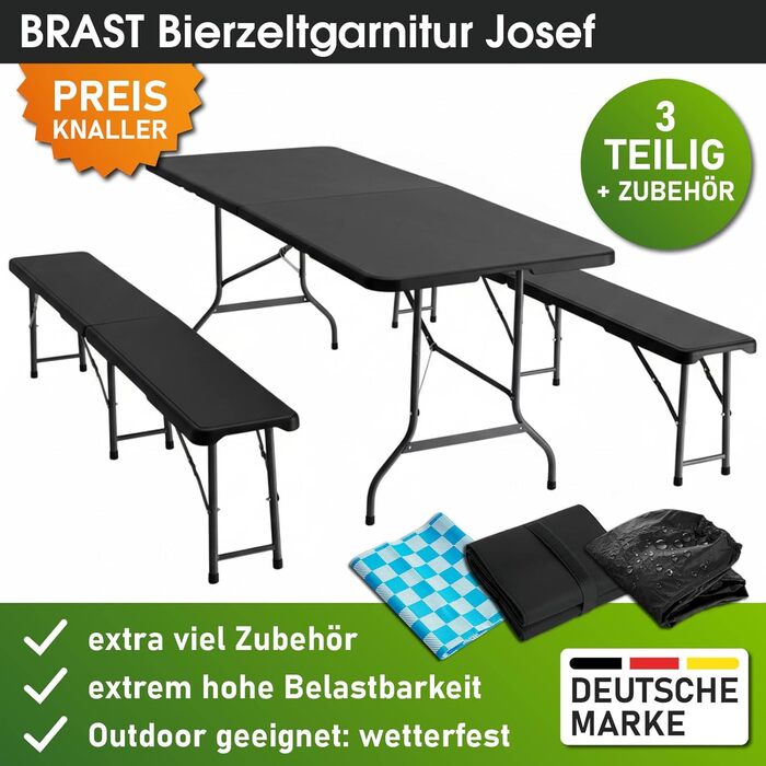 Комплект із 3 предметів стіл та лавки чорні BRAST