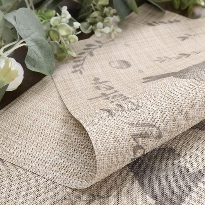 Двосторонні килимки для серветок, що миються, набір із 6 шт. , пасхальні яйця з квітами, прикраса столу з мультяшним кроликом, пасхальні, весняні, бенкетні килимки, декор для святкової вечірки, сезонні килимки, бежевий (світло-коричневий2)