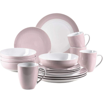 Набор посуды MSER 931566 Kitchen Time II на 4 персоны, 16 шт. Комбинированный сервиз с тонким рисунком, фарфор (розовый)