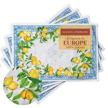 Серветки Maison d&39Hermine зі 100 бавовни, набір з 4 шт. , декоративні серветки, пасхальні серветки, що праються, для свят, вечерь, весни, літа (33 см x 48 см) (030 - Cedrat)