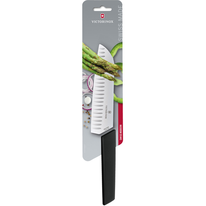 Кухонний ніж Victorinox Swiss Modern Santoku лезо 17см ріфл. з чорн. ручкою