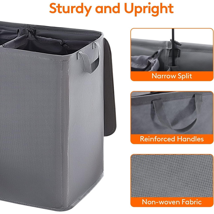 Кошик для білизни Lifewit з кришкою 2 відділення, збірник для білизни з 2 знімними мішками для білизни, складні кошики для білизни Кошики для білизни Коробка для білизни Тканинні кошики для білизни для ванної кімнати Спальня, (105 л, сірий)