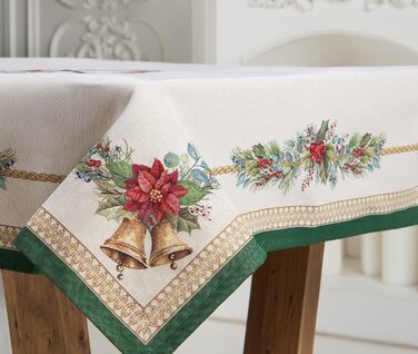 Різдвяна гобеленова скатертина Home of Christmas Скатертина на Різдво та Новий рік (Дзвіночок - Зелений (Без блискіток), 140x240 см)