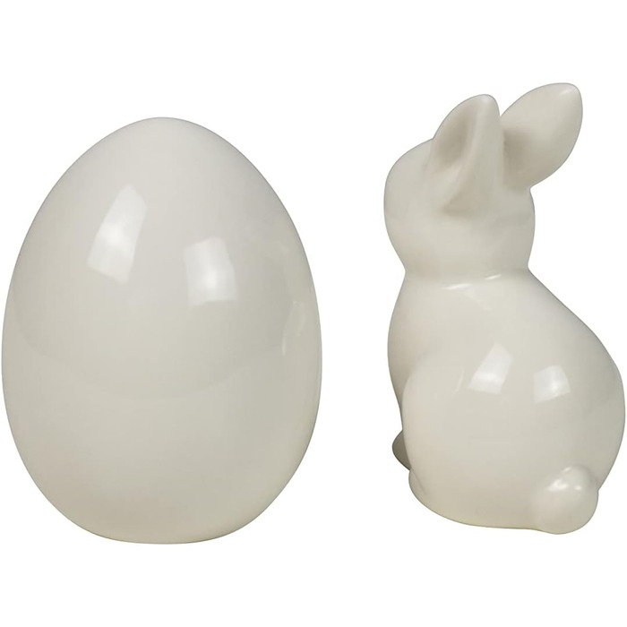 Набір пасхальних яєць та пасхального зайчика Heitmann Deco керамічна пасхальна прикраса з порцеляновим ефектом, для встановлення, біла, приблизно 12,5 x 10,5 x 8 см
