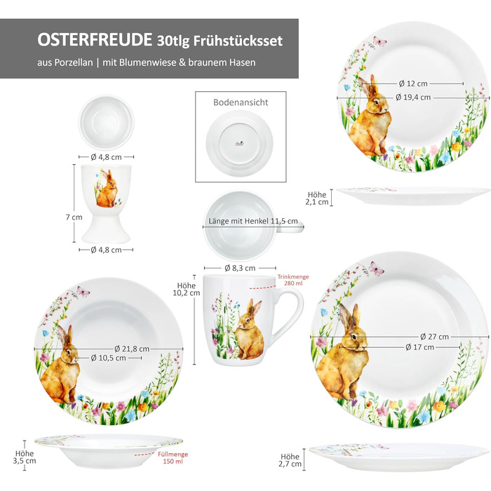 Пасхальный набор посуды из 30 предметов на 6 человек MamboCat