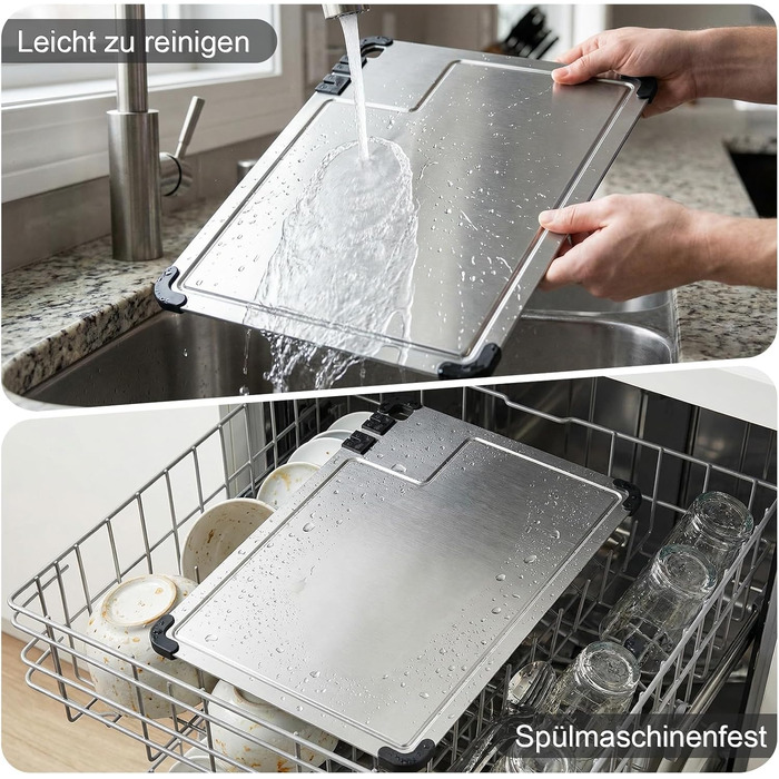 Разделочная доска из нержавеющей стали 38 x 28 см с точилкой для ножей и силиконовыми уголками Bafeil