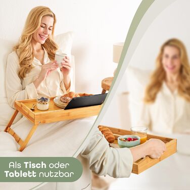 Бамбуковий піднос Blumtal з дерев&39яною підставкою для планшетів/телефонів - Піднос для сніданку для ліжка - Складаний столик для ліжка 50 x 30 x 6 см - Столик для ноутбука для дивана - Міцний піднос для дивана білий (натуральний)
