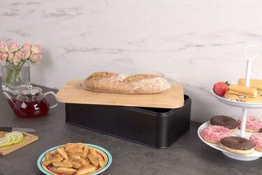 Хлібниця прямокутна 42,5 x 23 x 13 см з бамбуковою кришкою, чорна Zeller