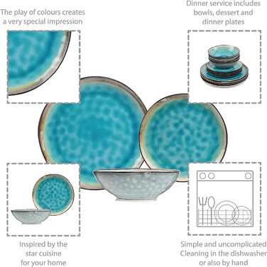 Набор тарелок на 4 персоны, 12 предметов, бирюзово-голубой Capri Sänger
