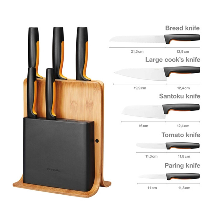 Набор ножей Fiskars Functional Form с бамбуковой подставкой 5 шт (1057552)