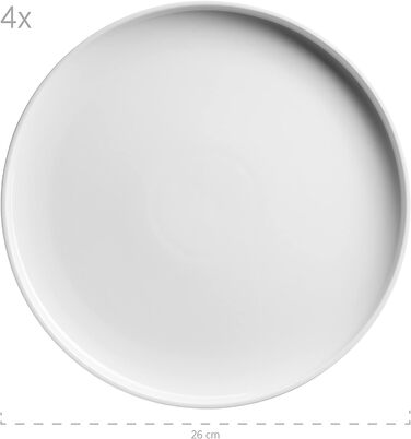 Серія Vada, сучасний набір тарілок на 4 персони в надійній гастрономічній якості, столовий сервіз із 12 предметів у скандинавському дизайні, міцна порцеляна (глянцевий білий)
