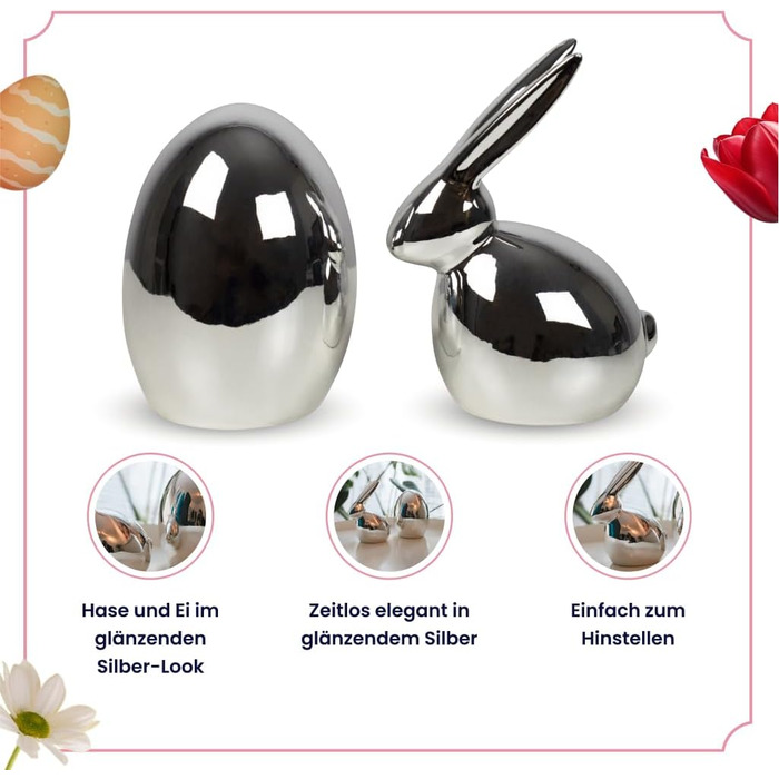 Набір декоративних елементів Heitmann керамічна пасхальна прикраса під порцеляну, для встановлення, біла, приблизно 12,5 x 10,5 x 8 см (яйце та кролик)