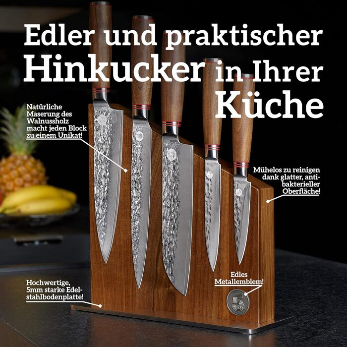 Високоякісний магнітний блок для 10 ножів з деревини волоського горіха ninetyfive